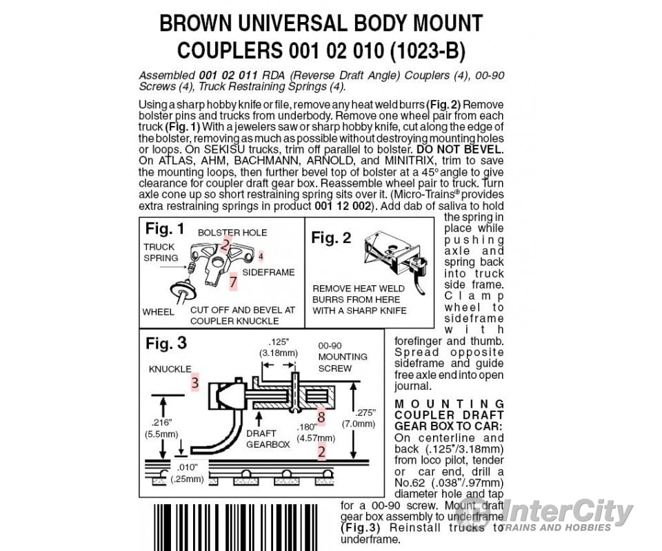 Micro Trains N 102010 Magne-Matic Coupler W/Body Mount Draft Gear - 2 Pairs -- Assembled; Brown
