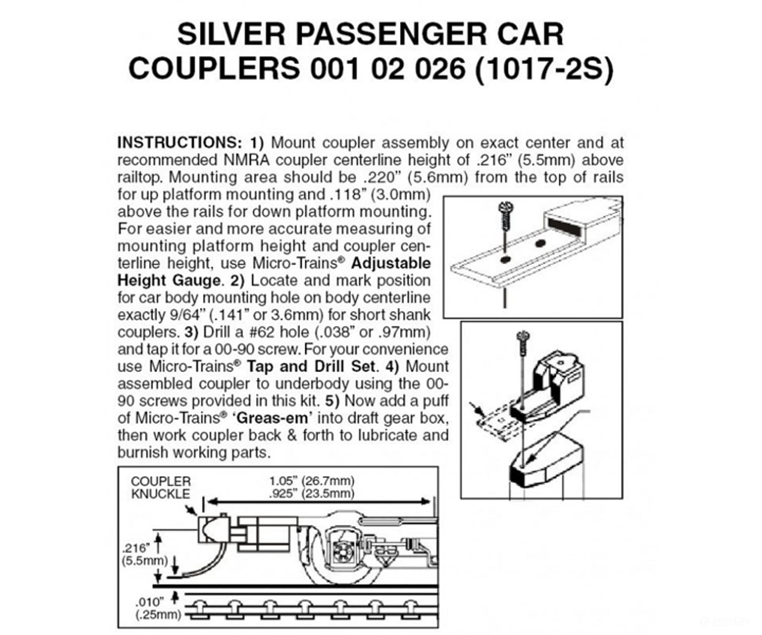 1017-2 Coupler - Assembled Silver 2 Pair Couplers & Trucks