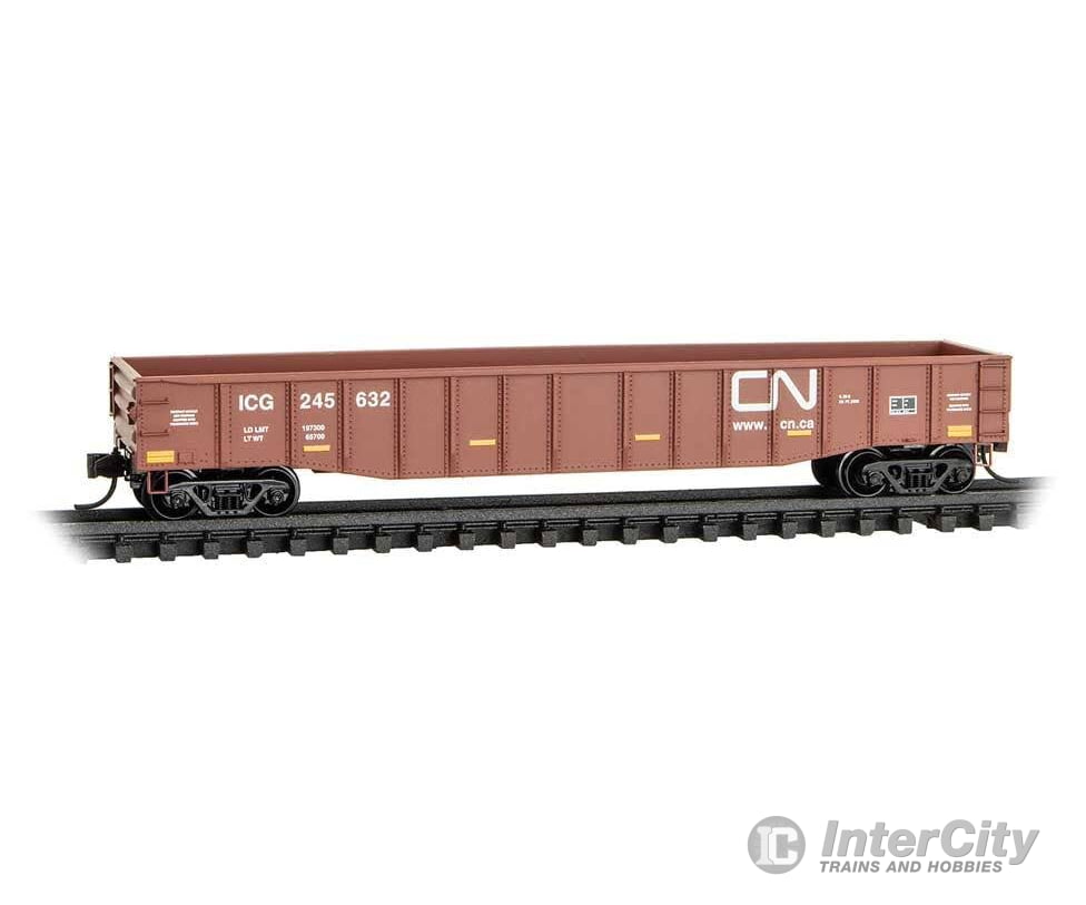 Micro Trains N 10500632 50’ Steel Side 15-Panel Fixed-End Fishbelly-Side Gondola - Canadian National ICG #245632
