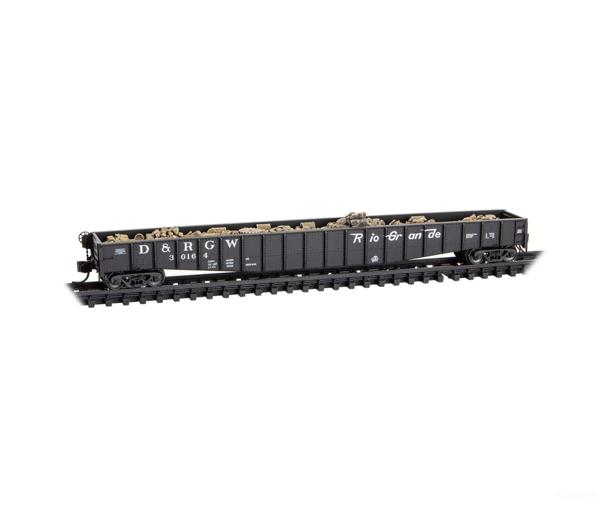 Micro Trains N 10700130 65’ Mill Gondola with Drop Ends & Scrap Load - Denver & Rio Grande Western #30164 (black Flying
