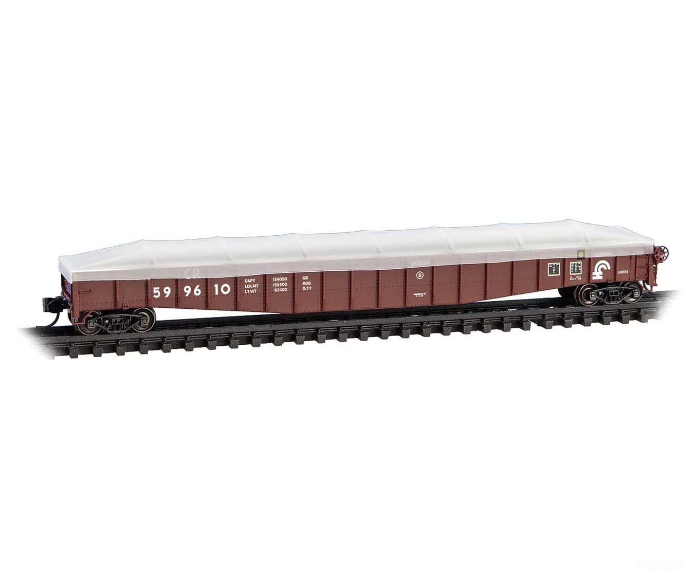 Micro Trains N 10700141 65’ Mill Gondola with Drop Ends & Tarp Load Cover Kit - Conrail #599610 (Boxcar Red) Freight