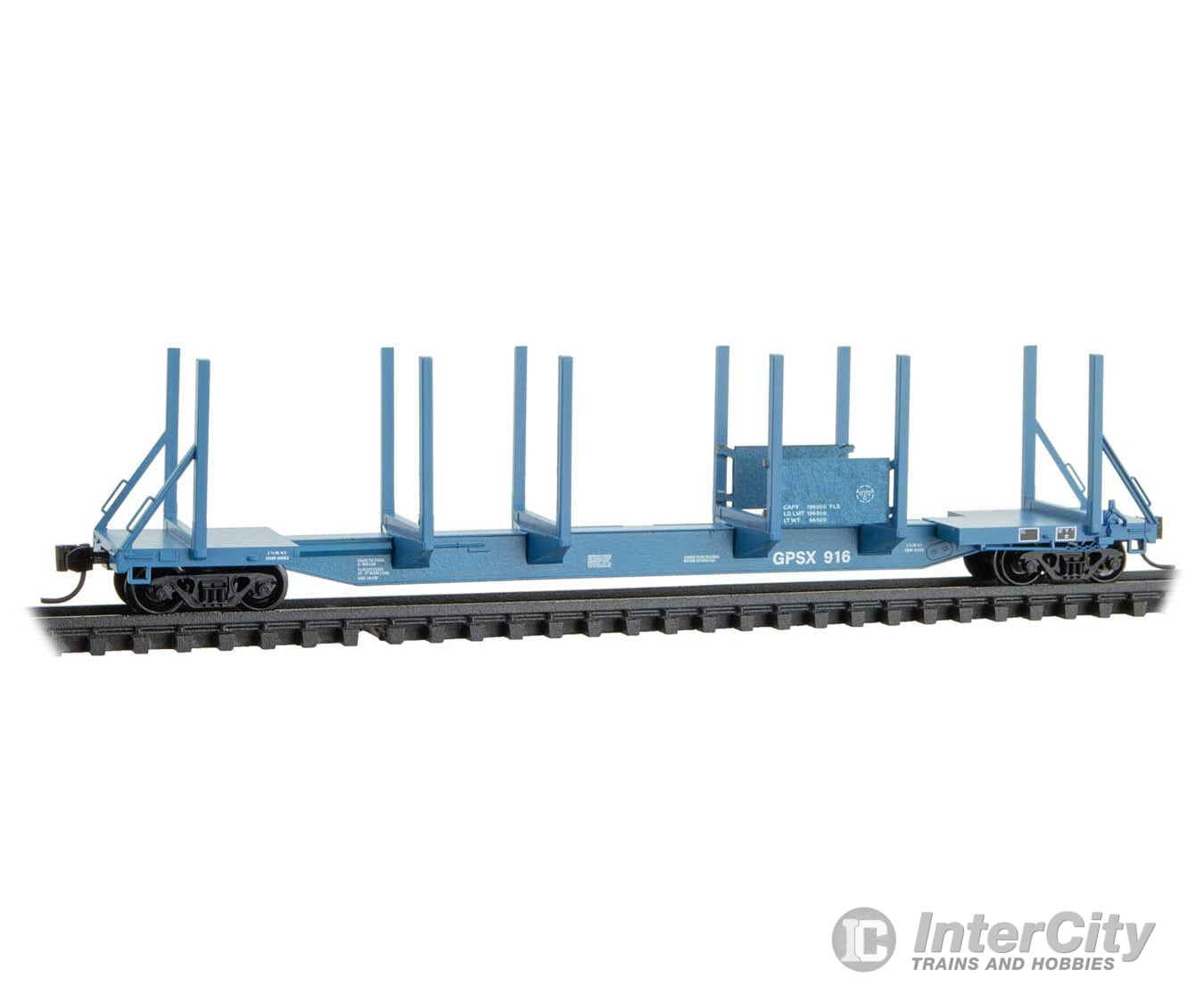 Micro Trains N 11500120 Evans 65’ 100-Ton Log Car - Georgia Pacific #916 (Blue White) Freight Cars