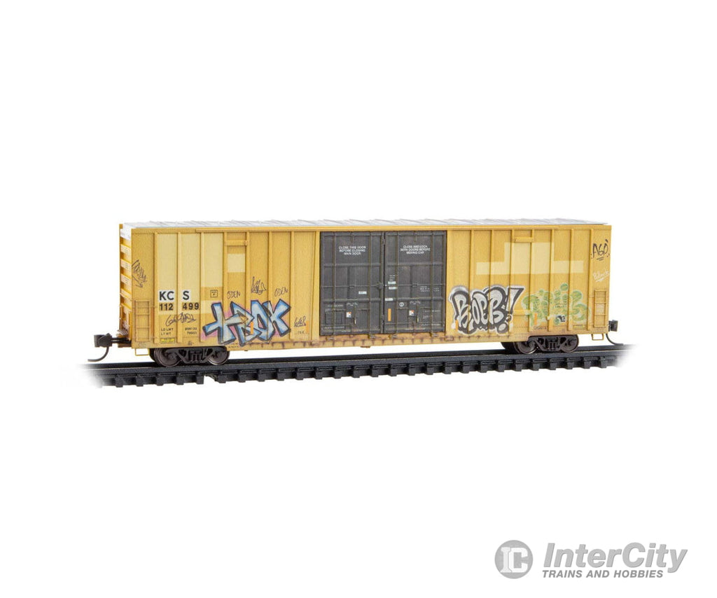 Micro Trains N 12344150 60’ Rib-Side Double-Plug-Door High-Cube Boxcar - Kansas City Southern #112499 (Weathered