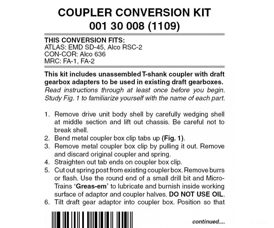 Micro Trains 130008 Locomotive Coupler Conversion Kits - Atlas Emd Sd45 & Alco Rsc-2; Con-Cor 646;