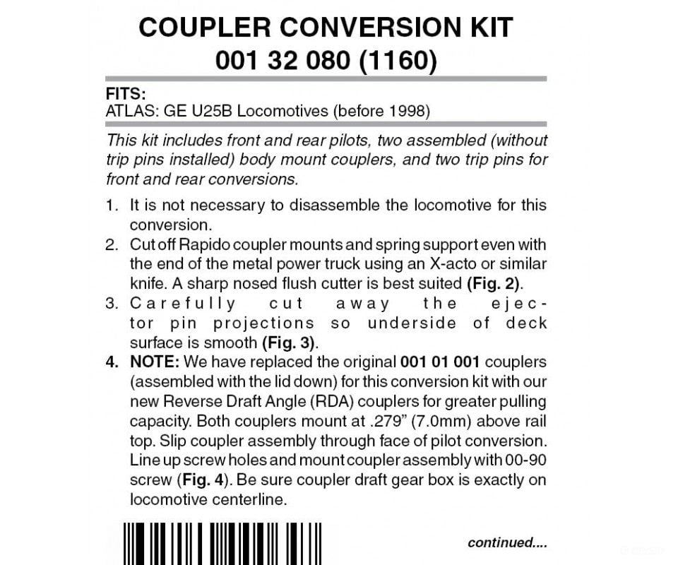Micro Trains N 132080 Locomotive Coupler Conversion Kits W/Pilot Face -- Atlas Ge U25B (Black Pilot)