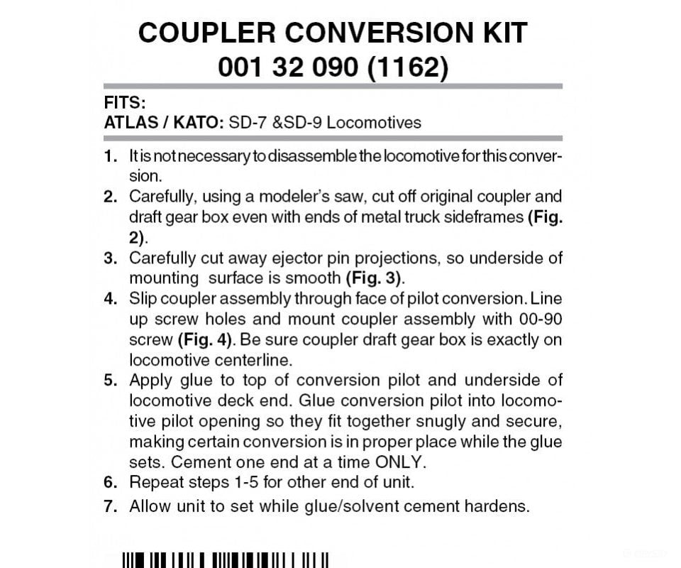 Micro Trains N 132090 Locomotive Coupler Conversion Kits W/Pilot Face -- Atlas Sd7 Or Sd9 (Black