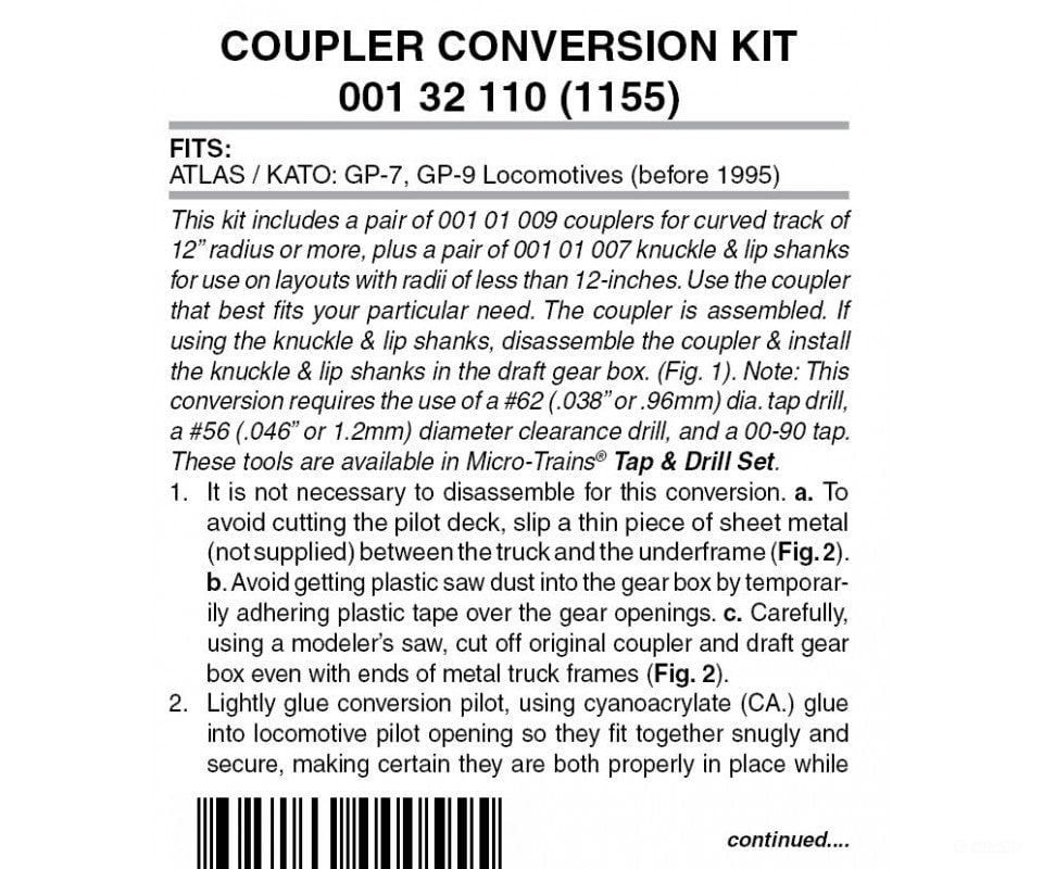 Micro Trains N 132110 Locomotive Coupler Conversion Kits W/Pilot Face -- Atlas Gp7 Or Gp9 (Black