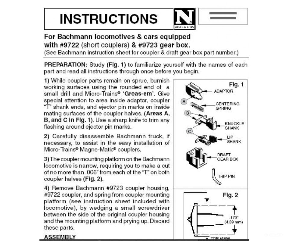 Micro Trains N 133030 Truck Mount Couplers -- Bachmann Short 2 Pairs & Trucks