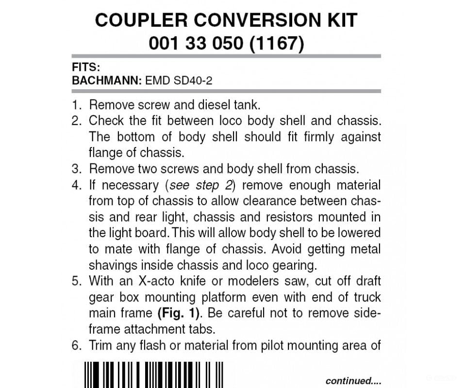 Micro Trains N 133050 Locomotive Coupler Conversion Kits W/Pilot Face -- Bachmann Sd40-2 (Front &
