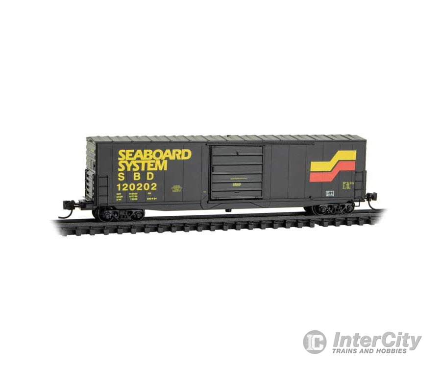 Micro Trains N 18000335 50’ Boxcar with 10’ Door No Roofwalk Short Ladders - Seaboard System SBD #120202 (black yellow