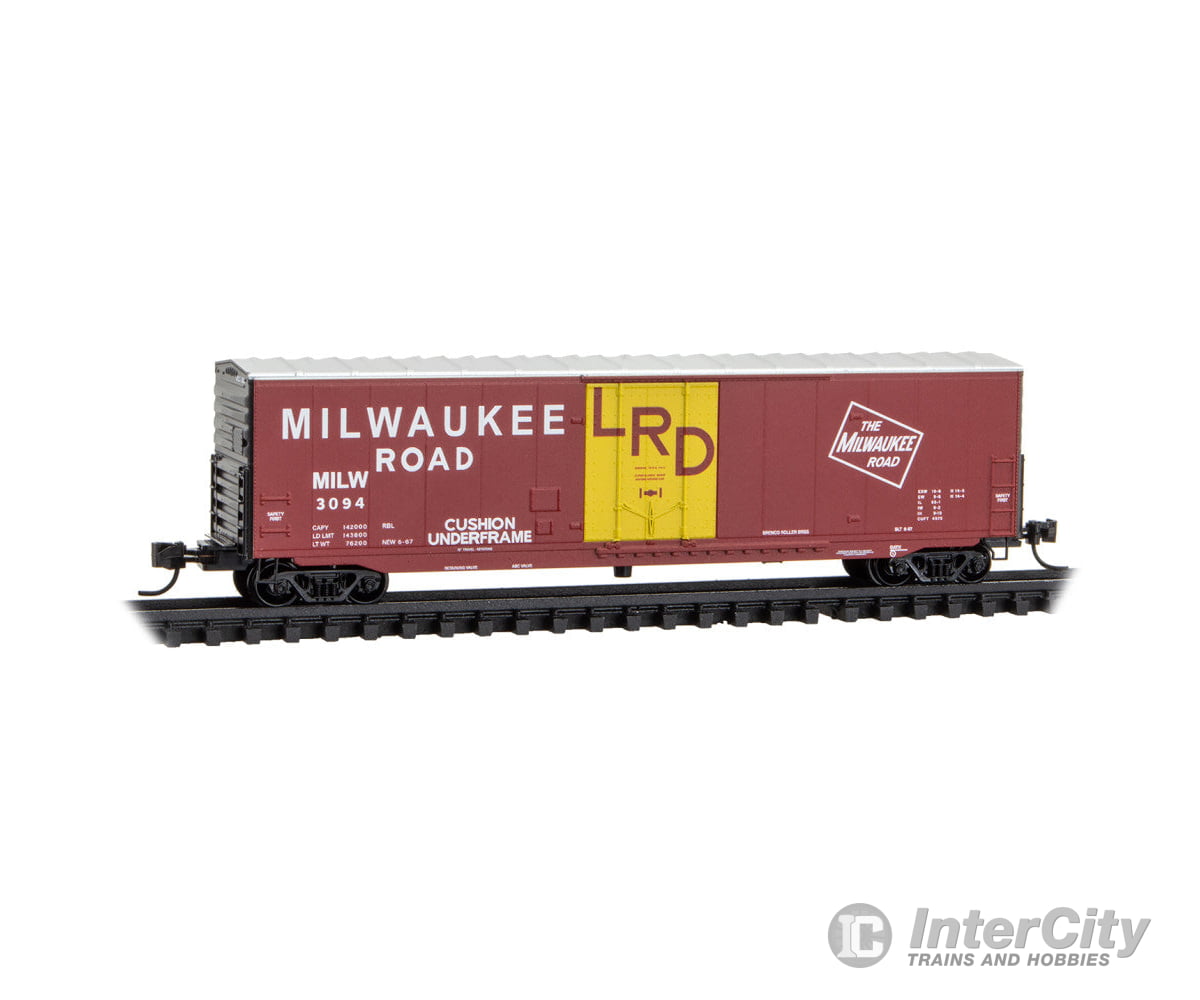 Micro Trains N 18100370 50’ Boxcar with 8’ Plug Door No Roofwalk Short Ladders - Milwaukee Road #3094 (Boxcar Red
