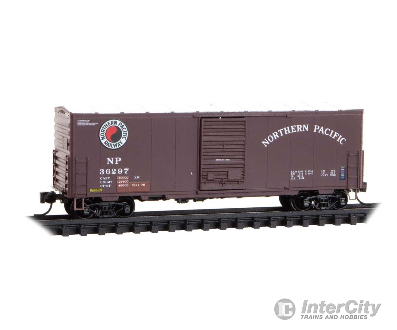 Micro Trains N 2400600 40’ Single-Door Boxcar No Roofwalk - Northern Pacific #36297 (Boxcar Red white red black Monad