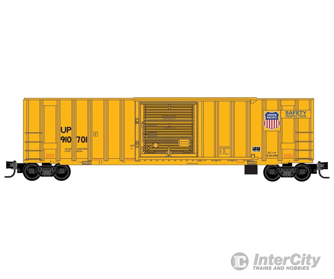 Micro Trains N 2500336 50’ Rib-Side Track Inspection Car No Roofwalk - Union Pacific #910701 (Armour Yellow