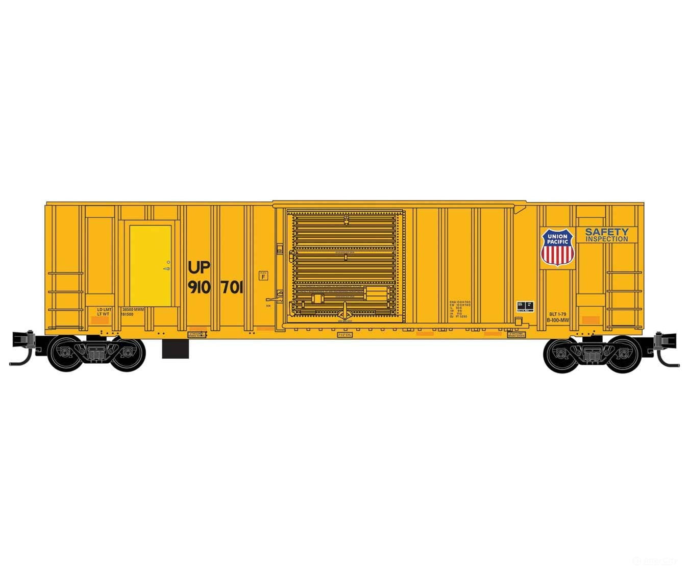 Micro Trains N 2500336 50’ Rib-Side Track Inspection Car No Roofwalk - Union Pacific #910701 (Armour Yellow