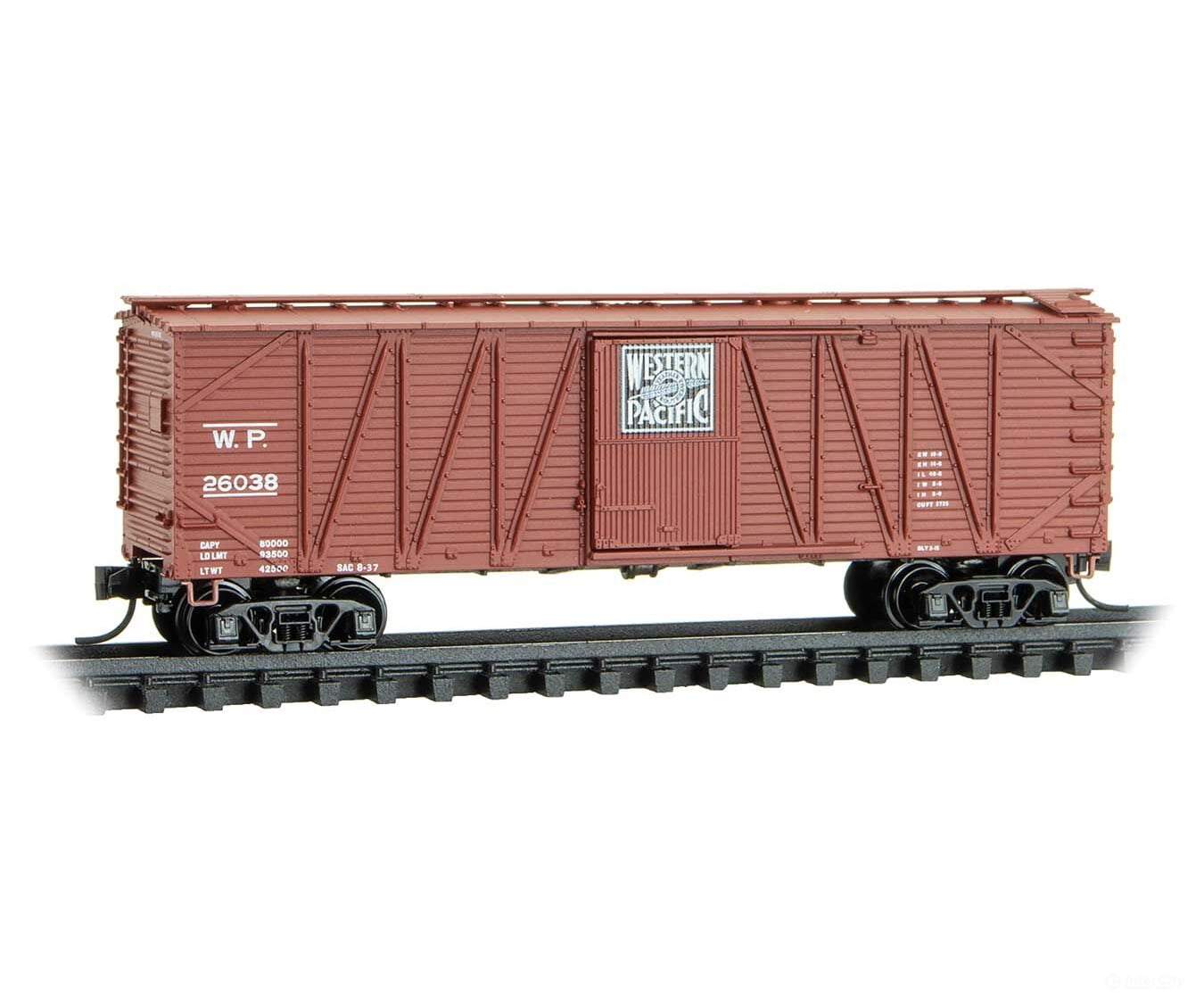 Micro Trains N 2800171 40’ Outside-Braced Single-Door Boxcar - Western Pacific #26038 (Boxcar Red