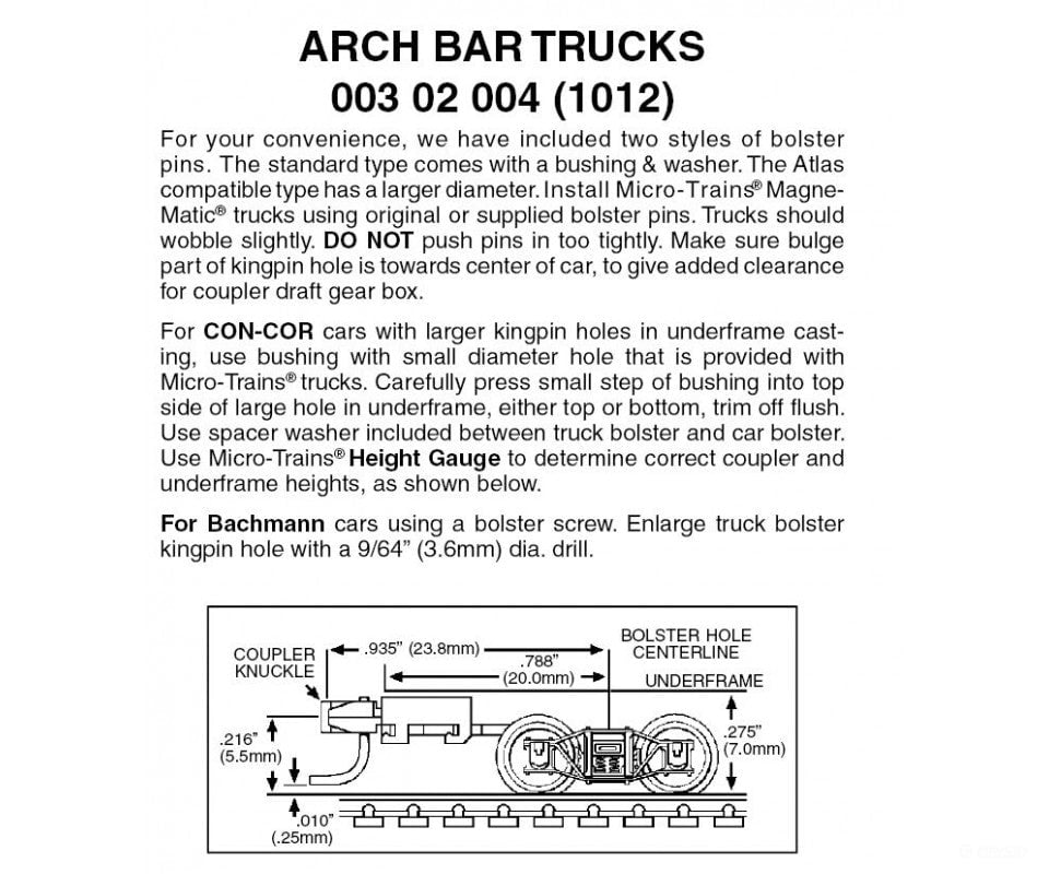 Micro Trains N 302004 Archar Trucks -- With Extended Couplers 1 Pair &