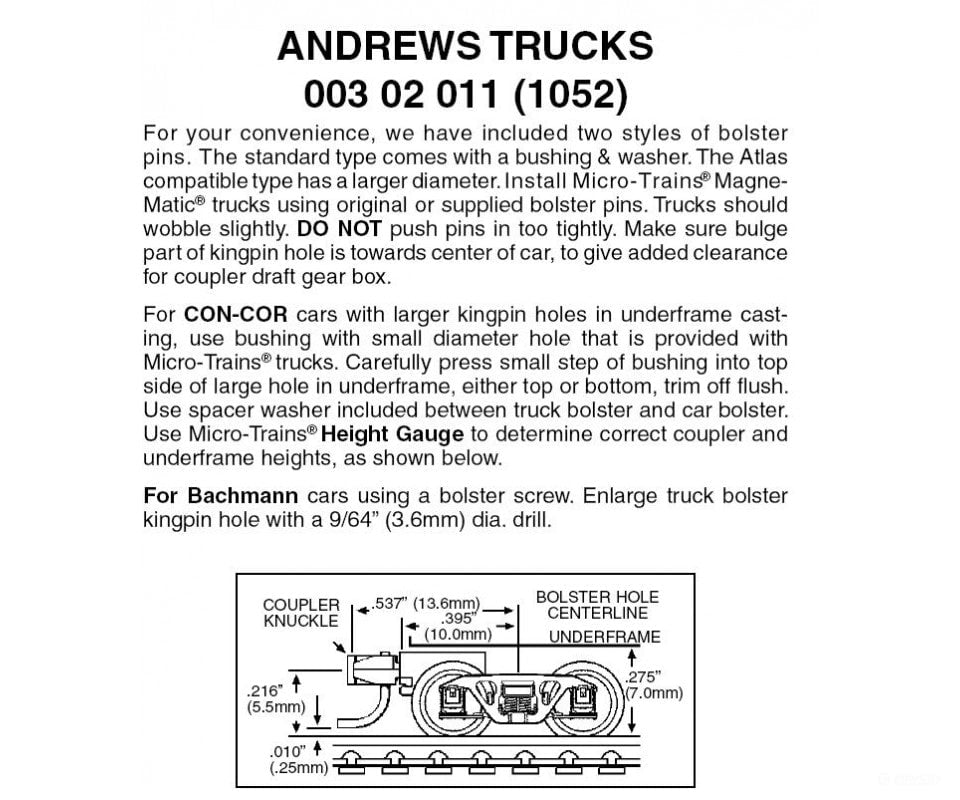 Micro Trains N 302011 Andrews Trucks -- With Short Couplers 1 Pair &