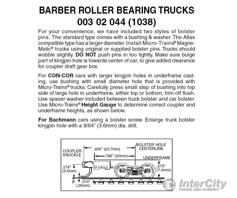 Micro Trains N 302044 Barber Roller-Bearing Trucks -- With Long Extended Couplers 1 Pair &