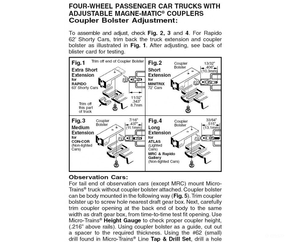 Micro Trains N 302051 Four-Wheel Passenger Car Trucks -- With Adjustable Length Couplers 1 Pair &