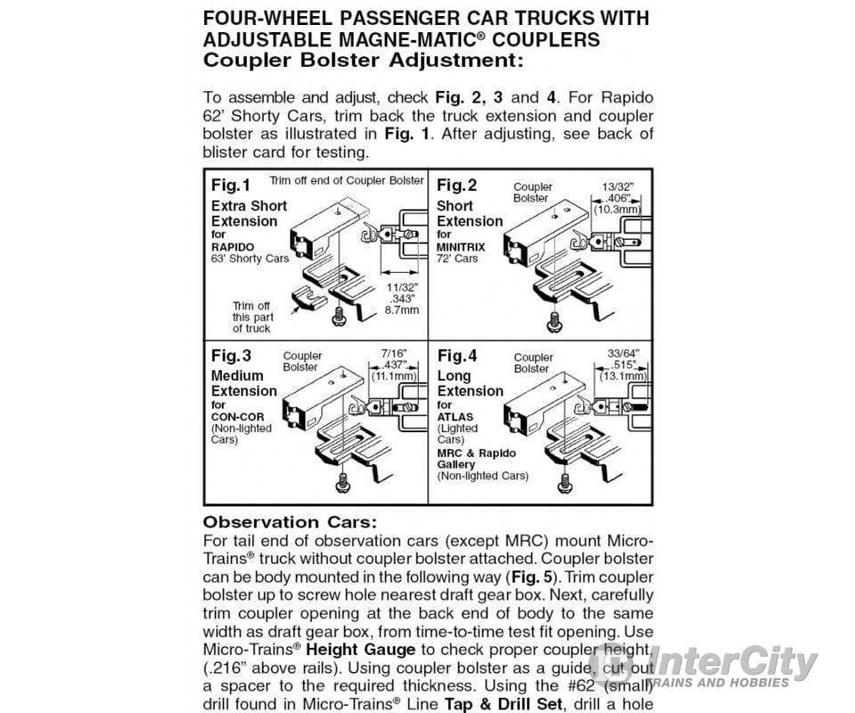 Micro Trains N 302051 Four-Wheel Passenger Car Trucks -- With Adjustable Length Couplers 1 Pair &