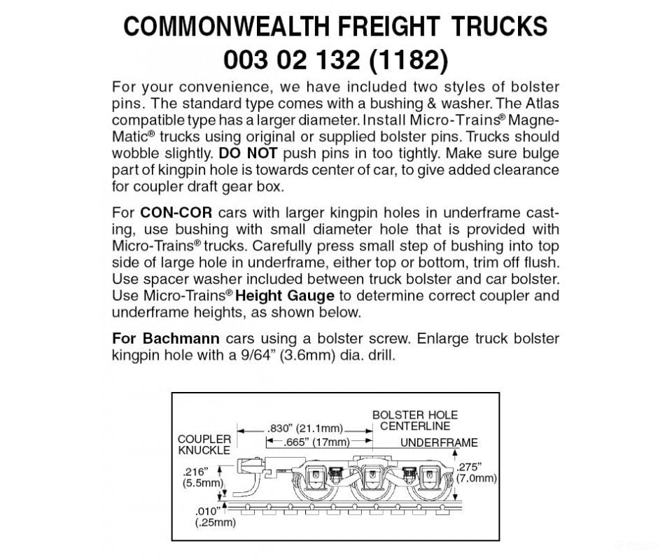 Micro Trains N 302132 Freight Car Trucks 1 Pair -- 6-Wheel Commonwealth W/Medium Extended Couplers &