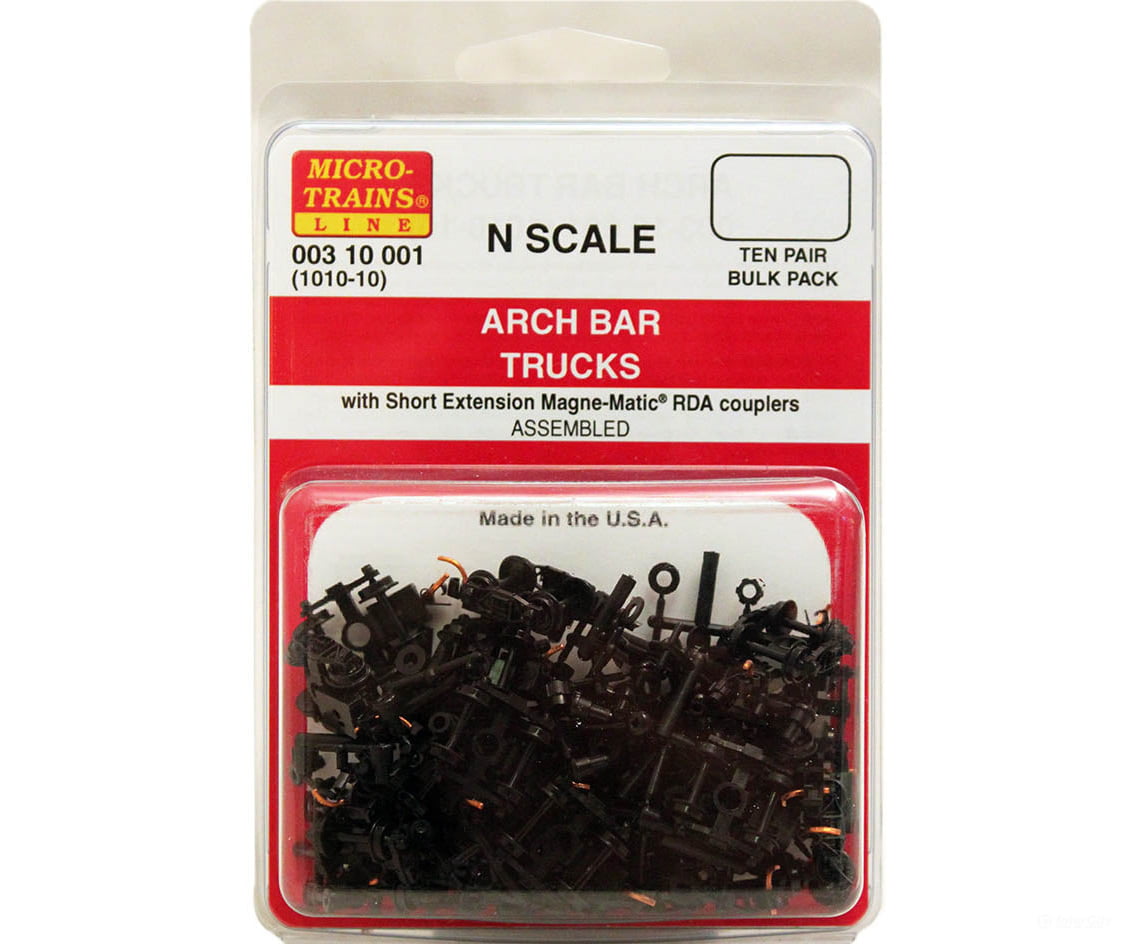 Micro Trains 310001 Arch Bar Trucks - With Short Extended #1010 Couplers (Black) 10 Pairs &