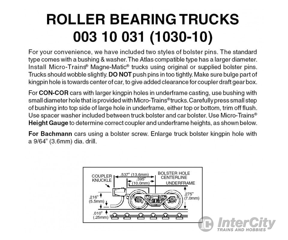 Micro Trains N 310031 Roller-Bearing Trucks -- With Short Extended Couplers (Black) 10 Pairs &