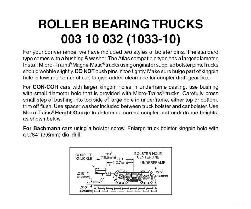 Micro Trains N 310032 Roller-Bearing Trucks -- With Medium Extended Couplers (Black) 10 Pairs &