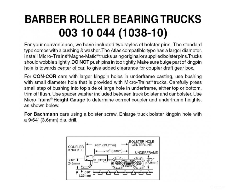 Micro Trains N 310044 Barber Roller-Bearing Trucks -- With Long Extended Couplers (Black) 10 Pairs &