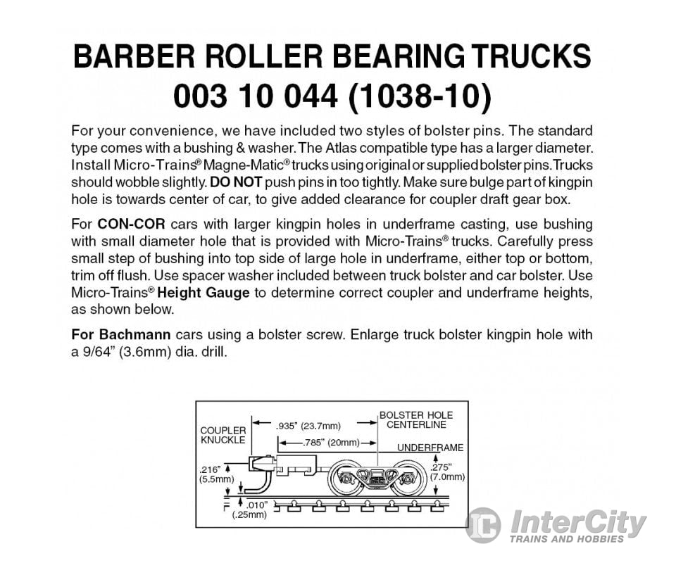 Micro Trains N 310044 Barber Roller-Bearing Trucks -- With Long Extended Couplers (Black) 10 Pairs &