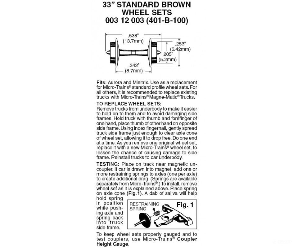 Micro Trains N 312003 33 Standard Wheelsets (Nonmagnetic) -- Brown Axles Pkg(100) Couplers & Trucks