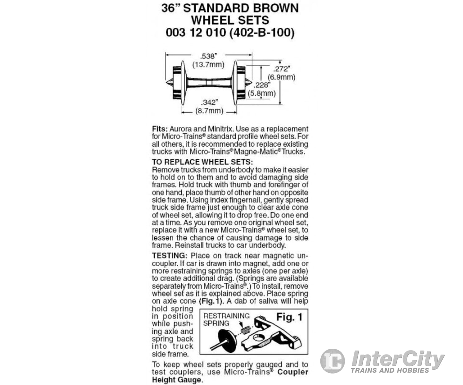 Micro Trains N 312010 36 Standard Wheelsets (Nonmagnetic) -- Brown Axles Pkg(100) Couplers & Trucks