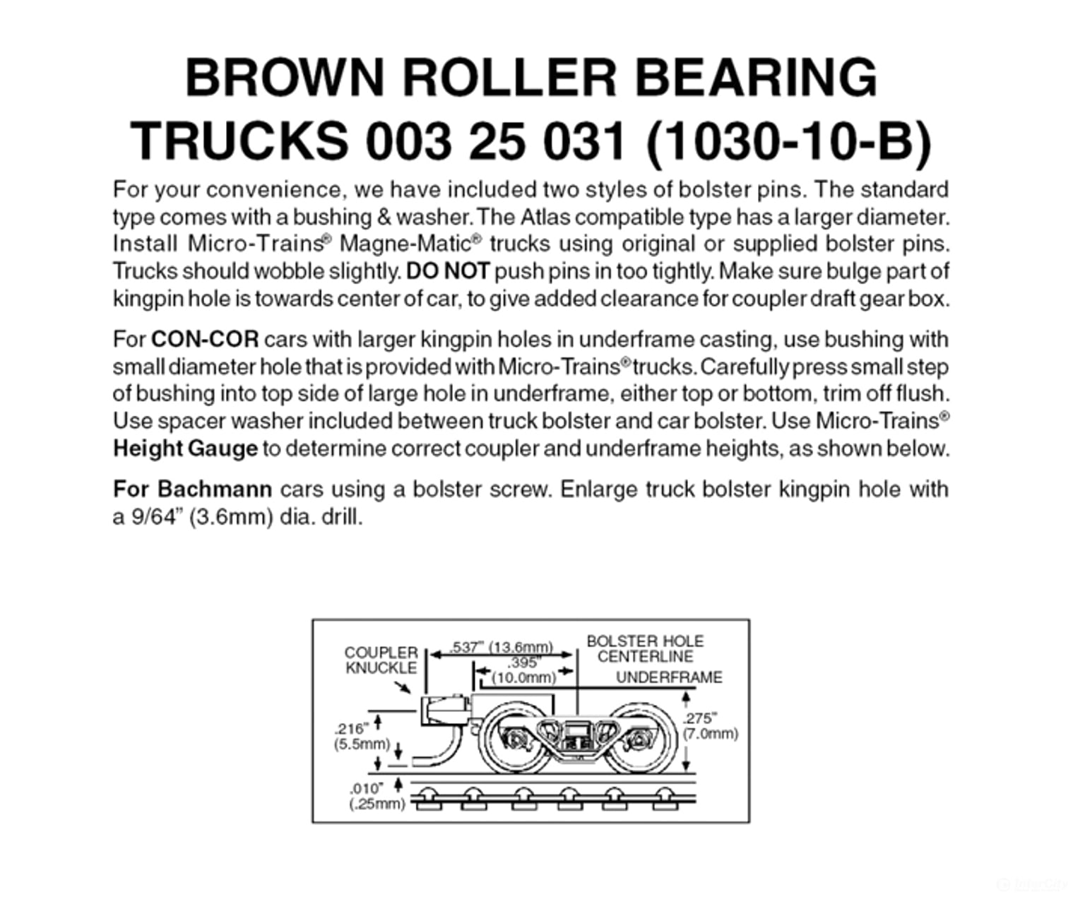 Micro Trains 325031 Roller-Bearing Trucks - With Short Extended Couplers (Brown) 10 Pairs &