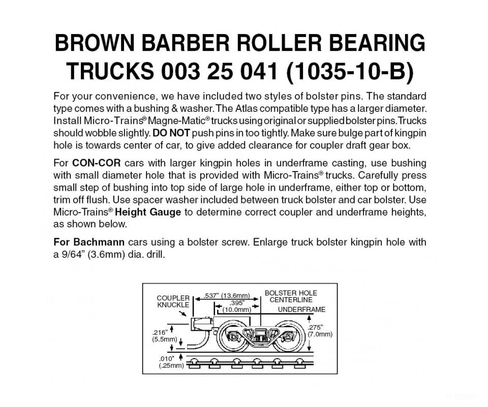 Micro Trains N 325041 Barber Roller Bearing With Short Extension Couplers -- Brown 10 Pairs & Trucks