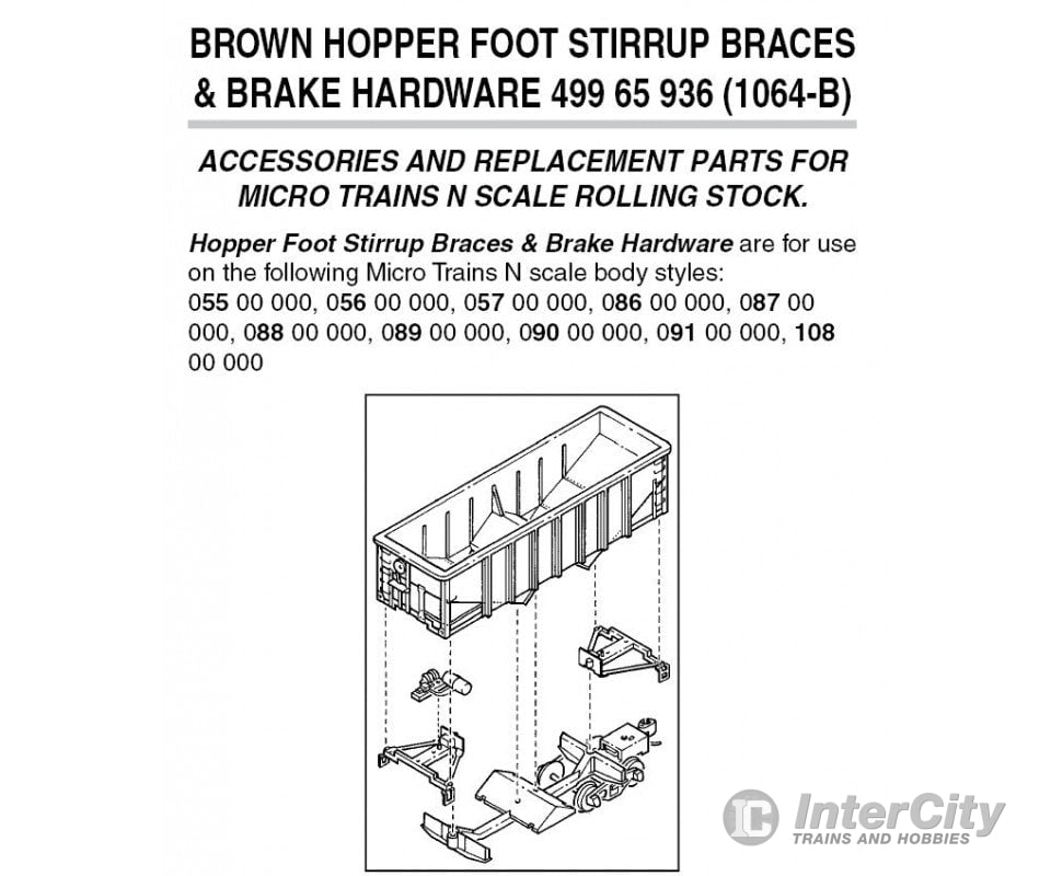 Micro Trains N 49965936 Hopper Foot Stirrup Braces/Brake Hardware -- Brown Pkg(12) Parts