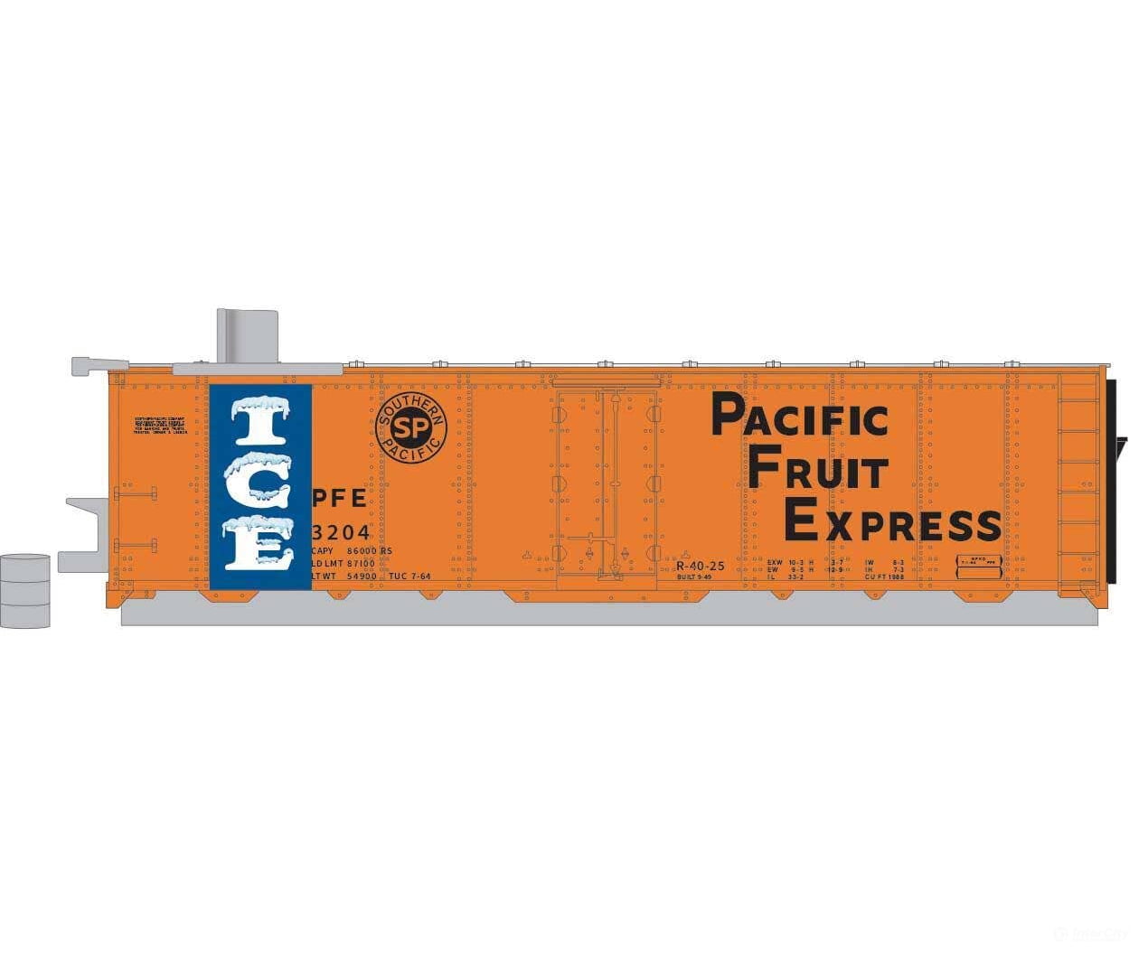 Micro Trains N 5900280 Ice Storage House - Former 40’ Steel Ice Reefer - Kit - Pacific Fruit Express #3204 (orange)