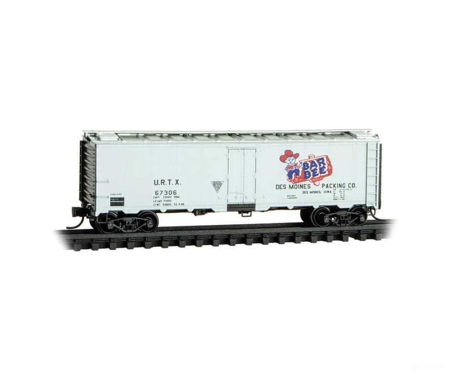 Micro Trains N 5900300 40’ Steel Ice Reefer - Bar Bee Meat Packing Company URTX #67306 (white red blue black) Freight