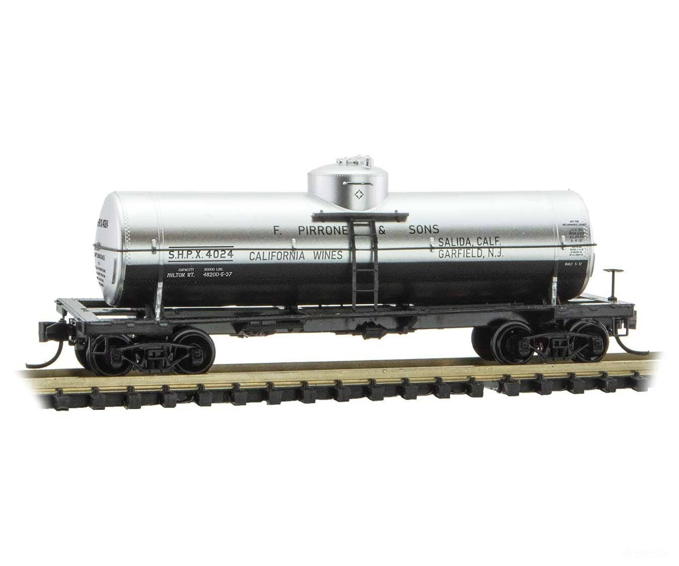 Micro Trains N 6500066 39’ Single-Dome Tank Car Pirrone & Sons Shpx 4024 (Silver Black