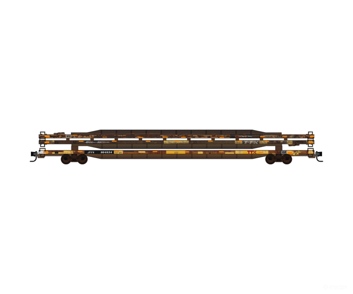 Micro Trains HO Scale 71144891 89 Flat Car w/Wrecked Flatcar Load - Kit - TTX #964934 (yellow weathered) - Freight Cars