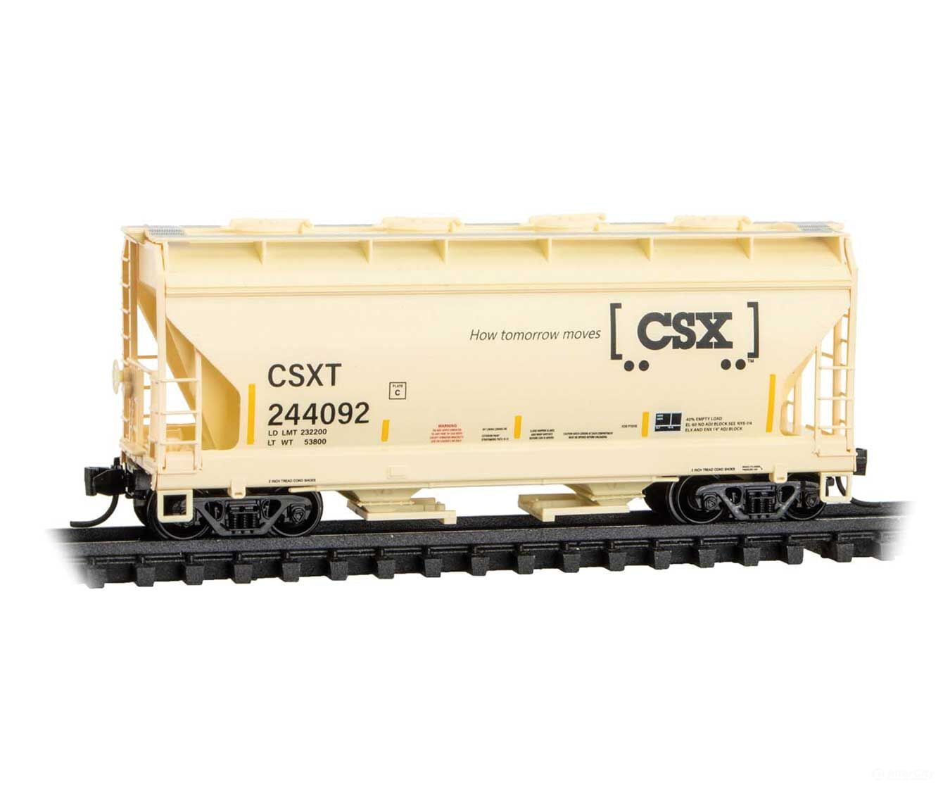Micro Trains N 9200650 ACF 39’ 2-Bay Center-Flow Covered Hopper - Round Hatches - CSX #244092 (beige black Boxcar Logo)