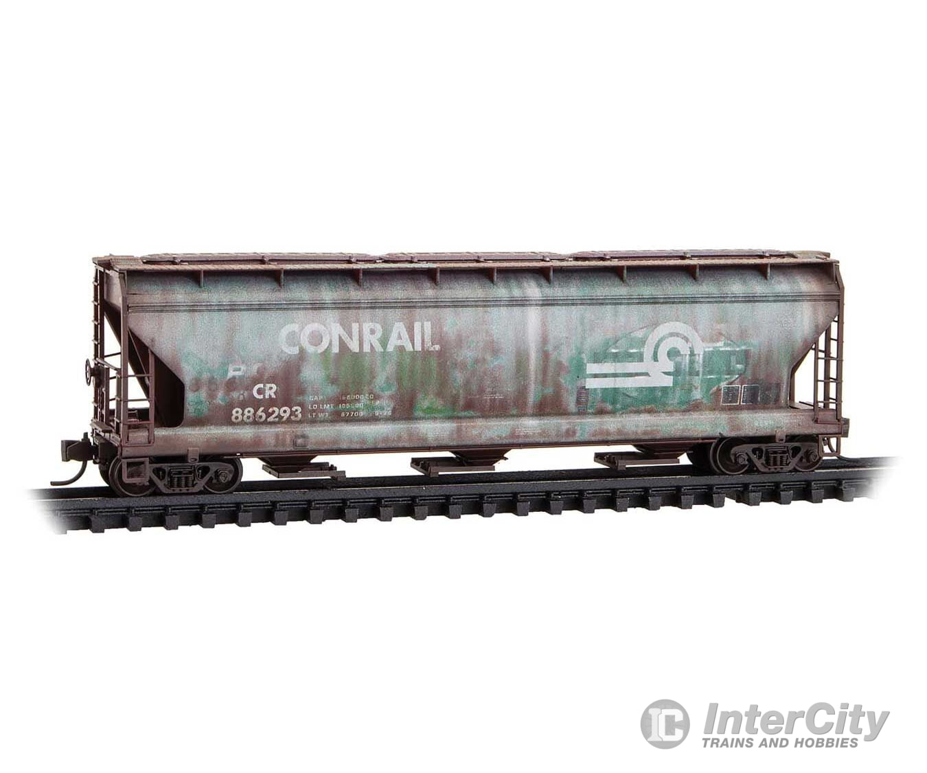 Micro Trains N 9444960 ACF 3-Bay Center Flow Covered Hopper with Elongated Hatches - Conrail #886293 (Weathered Boxcar