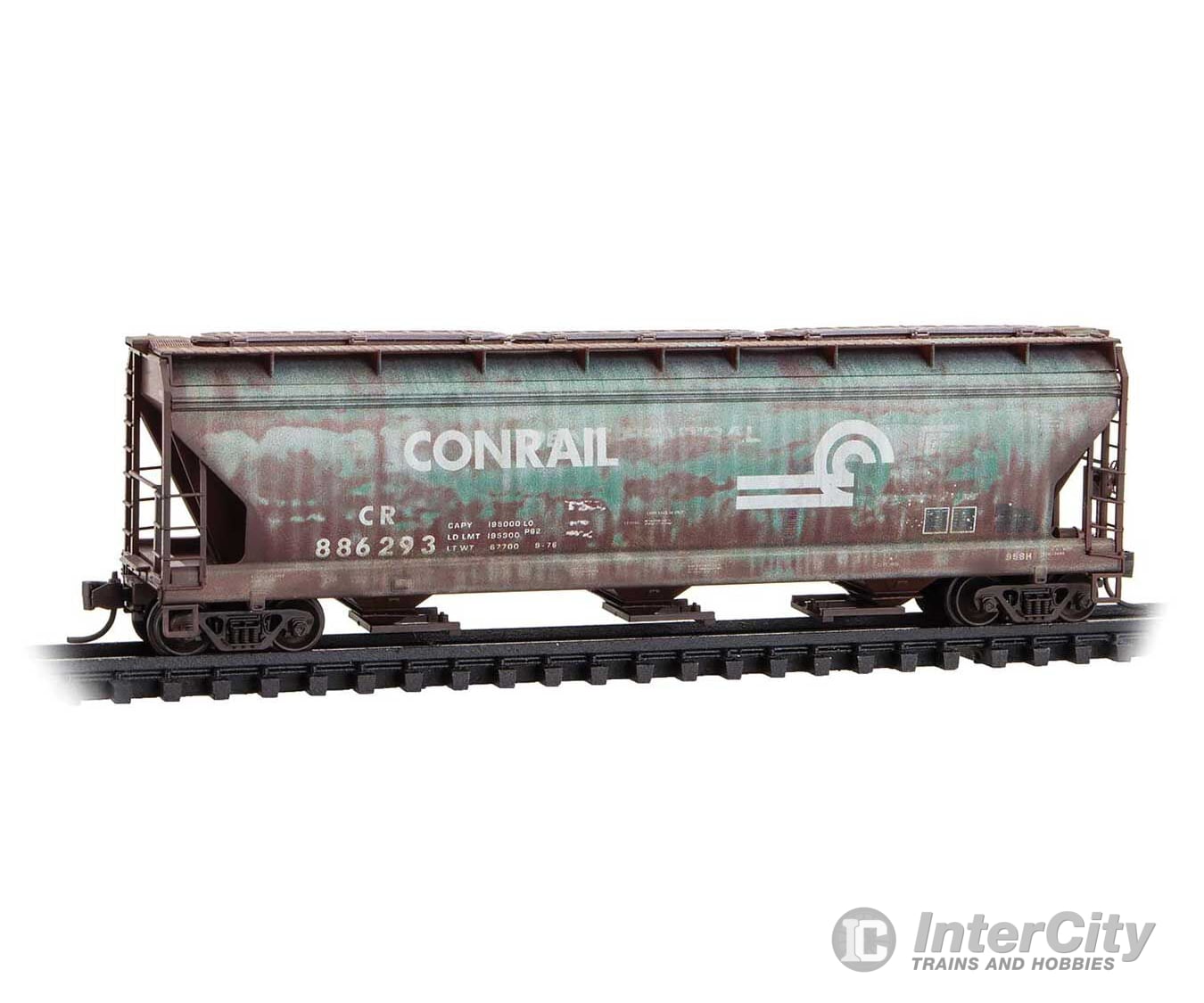Micro Trains N 9444960 ACF 3-Bay Center Flow Covered Hopper with Elongated Hatches - Conrail #886293 (Weathered Boxcar
