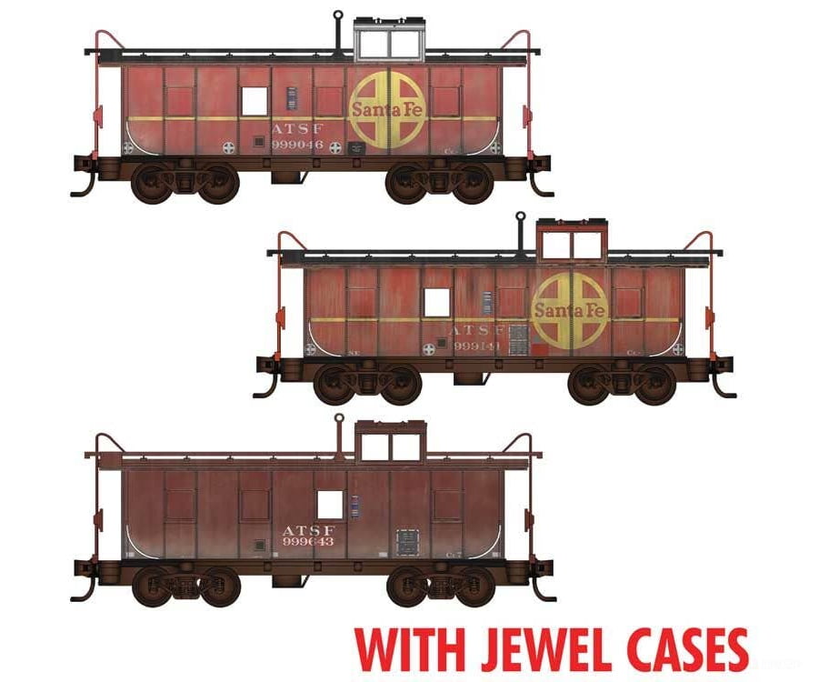 Micro Trains N 98302259 36’ Riveted-Steel Cupola Caboose 3-Pack - Santa Fe #999046 999141 (Weathered red yellow) 999643