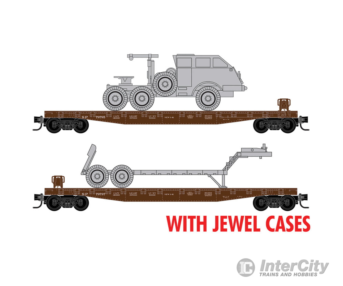 Micro Trains N 98302264 50’ Fishbelly-Side Flatcar w/Dragon Wagon Truck Kit 2-Pack - Southern Pacific #79797 79785