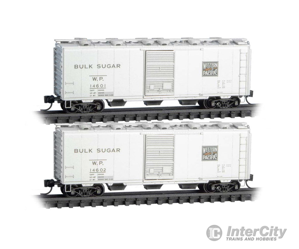 Micro Trains N 98302278 Bulk Sugar Car 2-Pack - Western Pacific #14601 14602 (silver black Feather Logo) Freight Cars