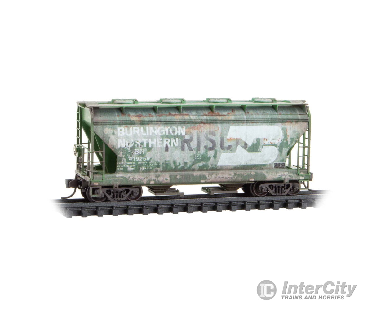 Micro Trains N 98305095 ACF 39’ 2-Bay Center-Flow Covered Hopper - Round Hatches - Burlington Northern #419257 419256