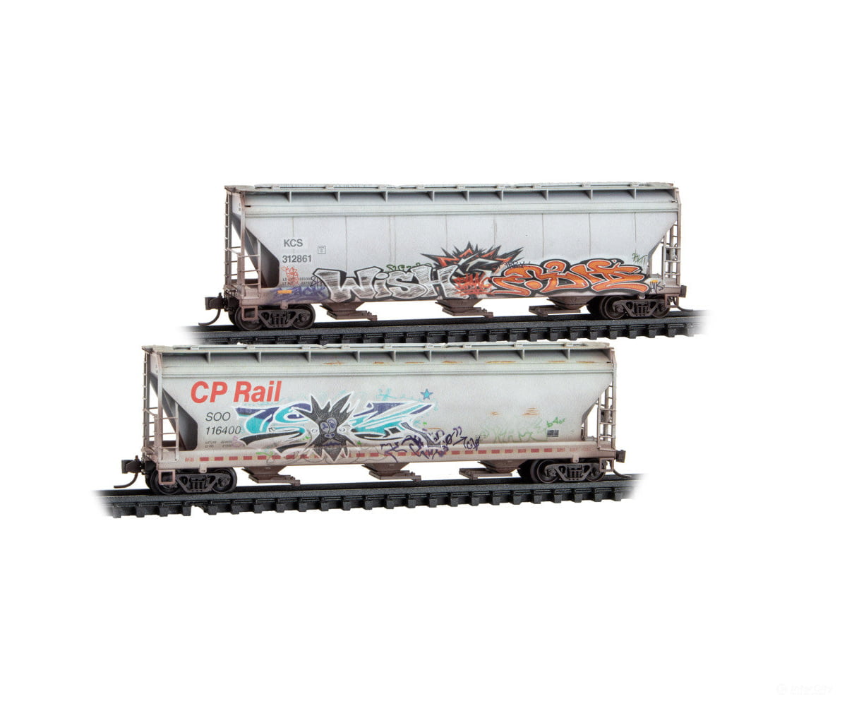 Micro Trains N 98305106 ACF 3-Bay Center Flow Covered Hopper w/Elongated Hatch 2-Pack - Canadian Pacific SOO #116400
