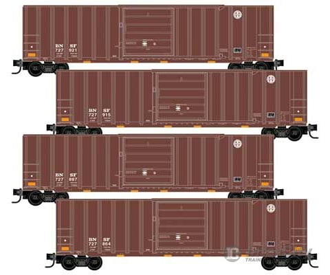 Micro Trains N 99300193 50 Rib-Side Single-Door Boxcar No Roofwalk 4-Pack - Ready To Run -- Bnsf