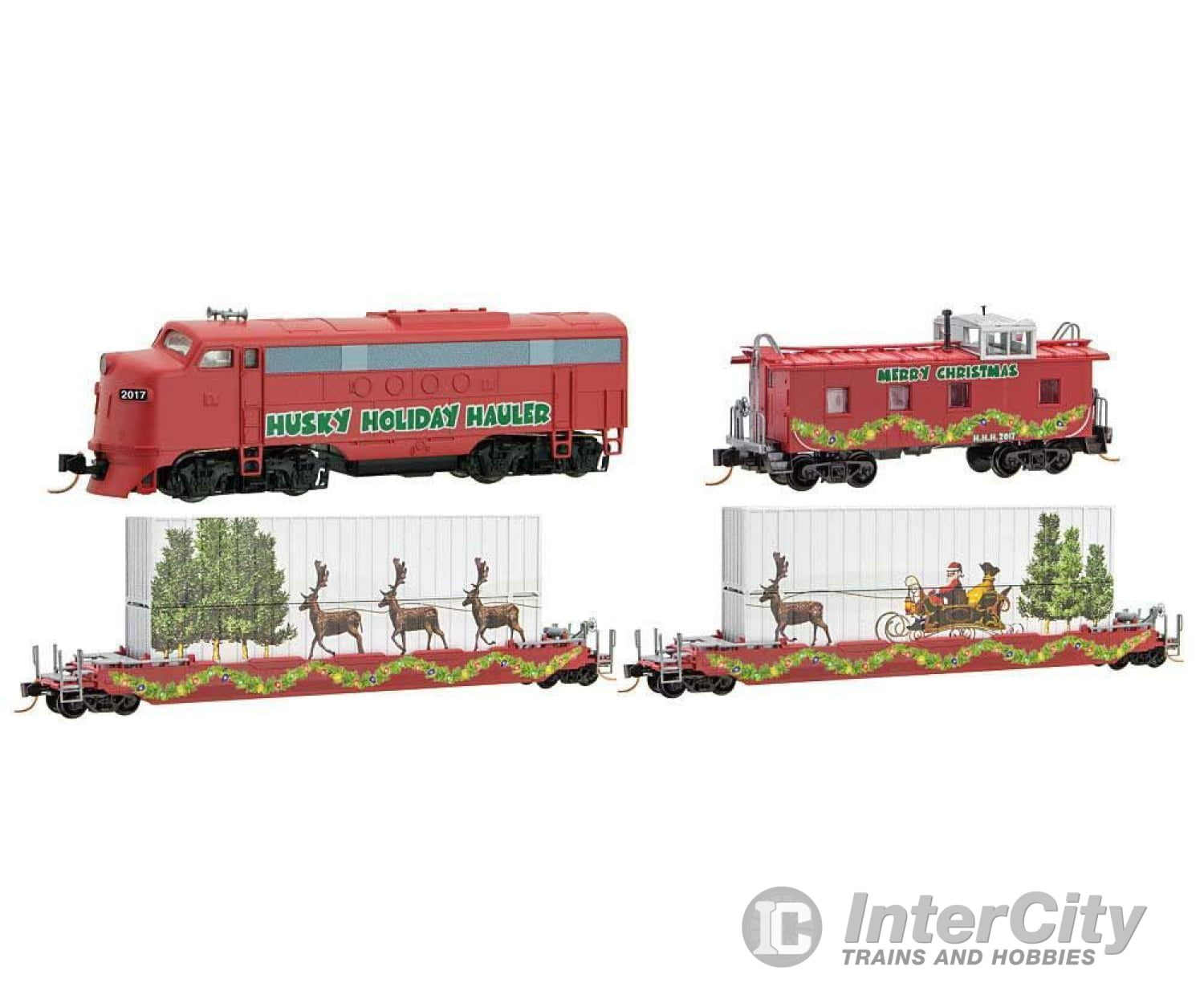 Micro Trains N 99321290 Husky Holiday Hauler Christmas Train-Only Set - Standard Dc -- Emd Fta