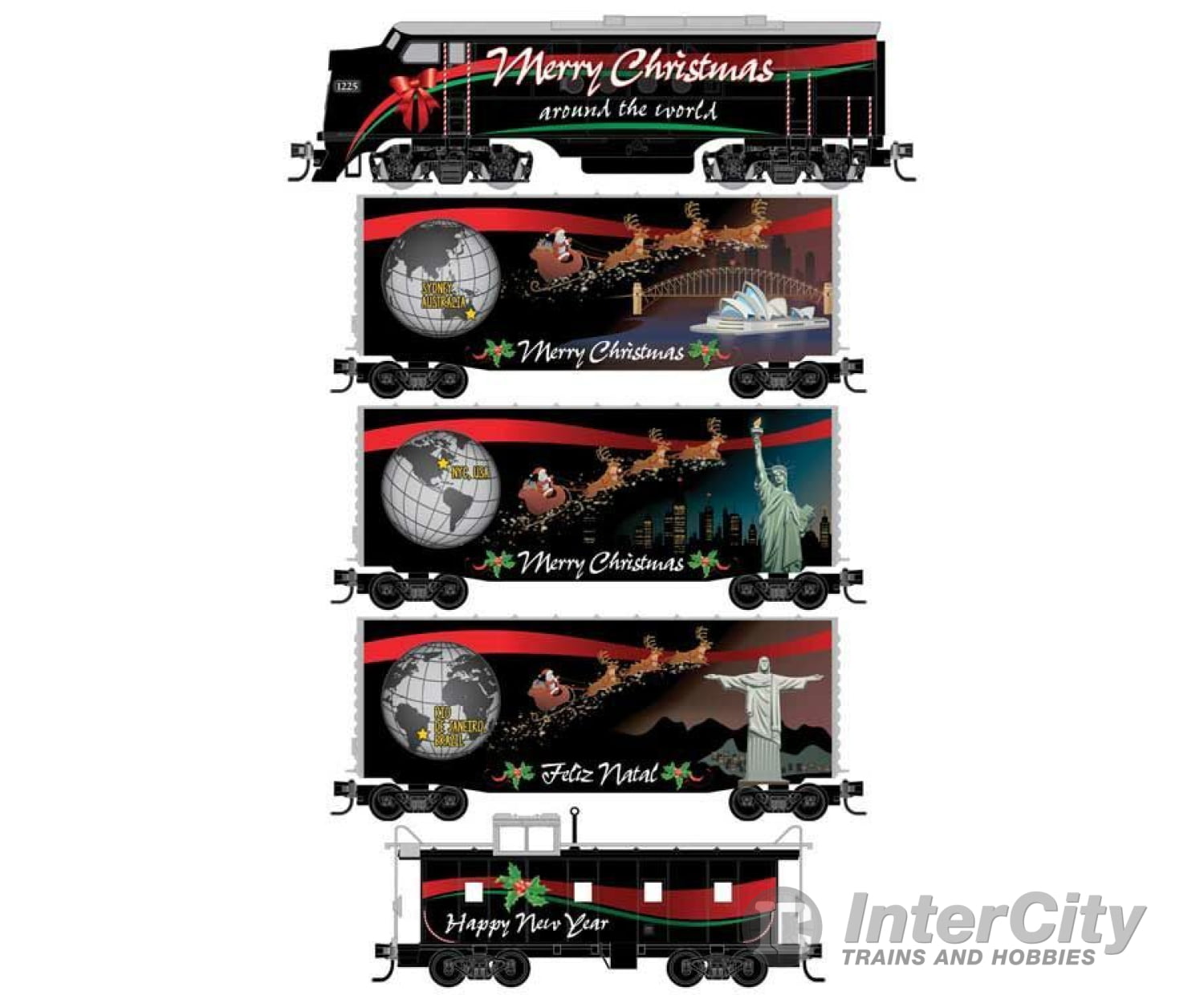 Micro Trains N 99321370 Christmas Around The World Train Set - Emd Ft-A Locomotive #1225 4 Cars --